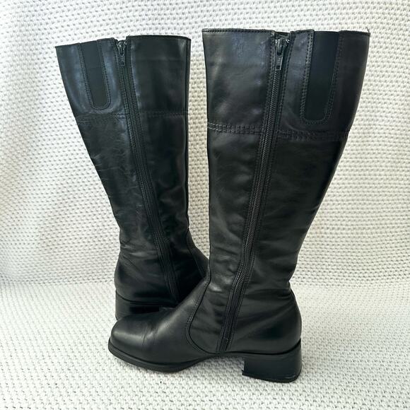 La Canadienne Black Leather Knee High Low Heel Full Zip Weatherproof Boots 8 - Picture 8 of 10